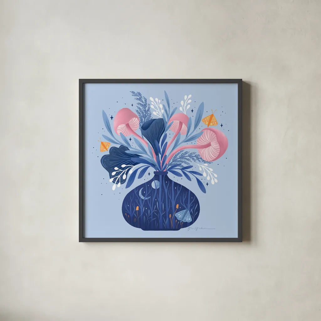 Magical Arrangement by Gia Graham. Shown in a sleek black glass frame for a contemporary gallery look. Available as an archival giclee rolled canvas, fine art paper, or poster print. SKU 87440a.