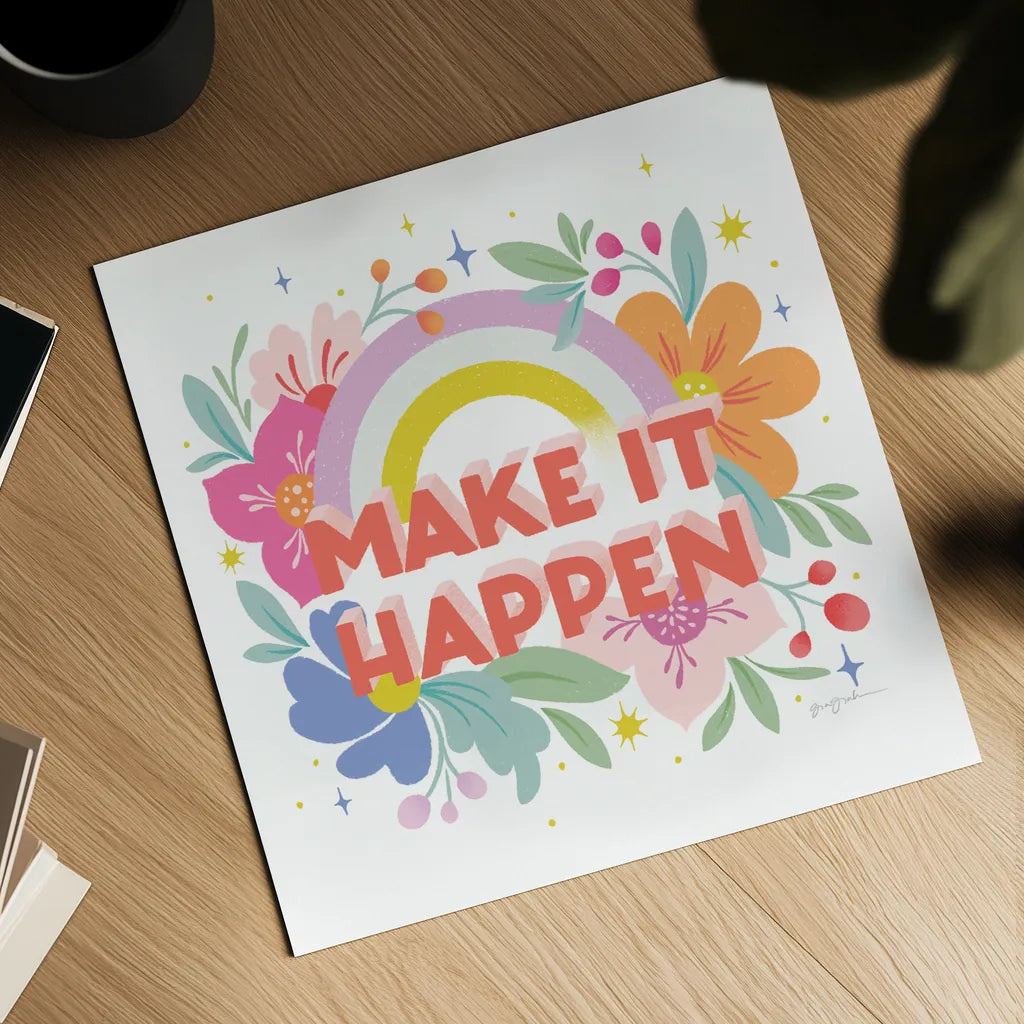 Make It Happen I Sq by Gia Graham. Shown as a detailed flat fine art print, highlighting archival giclee quality. Available as an archival giclee rolled canvas, fine art paper, or poster print. SKU 75082a.