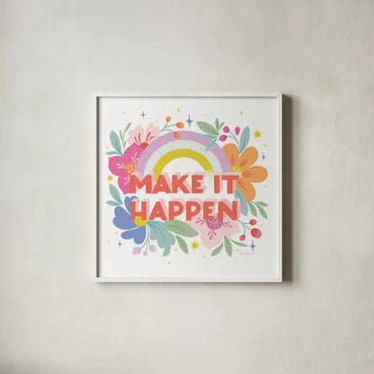 Make It Happen I Sq by Gia Graham. Shown in a crisp white glass frame for a clean and minimalist style. Available as an archival giclee rolled canvas, fine art paper, or poster print. SKU 75082a.