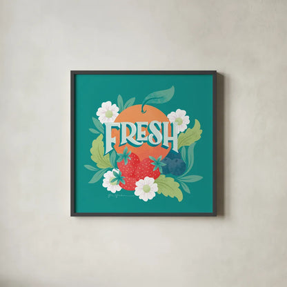 Market Fresh I by Gia Graham. Shown in a sleek black glass frame for a contemporary gallery look. Available as an archival giclee rolled canvas, fine art paper, or poster print. SKU 74529a.