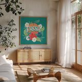 Market Fresh I by Gia Graham. Shown in a natural wood frame in a cozy modern living room. Available as an archival giclee rolled canvas, fine art paper, or poster print. SKU 74529a.