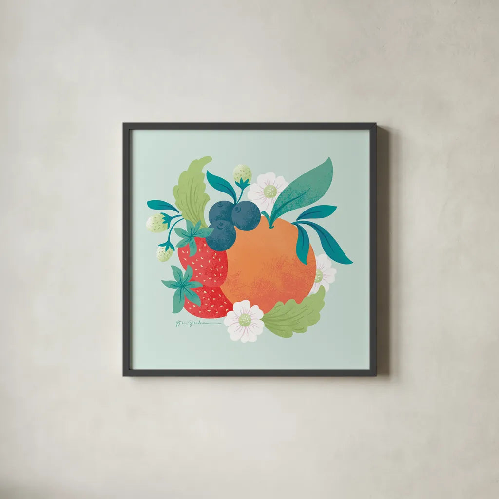 Market Fresh II by Gia Graham. Shown in a sleek black glass frame for a contemporary gallery look. Available as an archival giclee rolled canvas, fine art paper, or poster print. SKU 74530a.