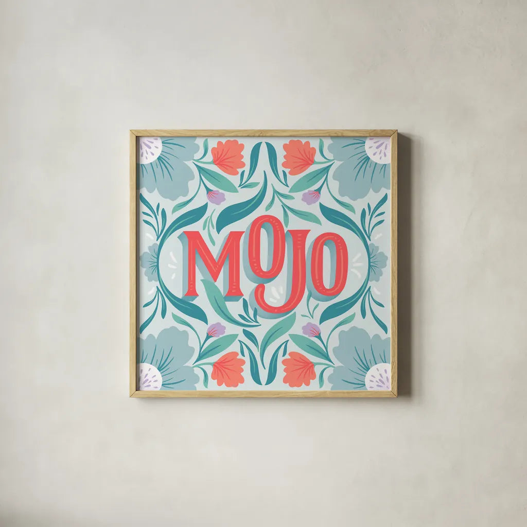 Mojo I by Gia Graham. Shown in a natural wood glass frame for a timeless modern aesthetic. Available as an archival giclee rolled canvas, fine art paper, or poster print. SKU 75360a.