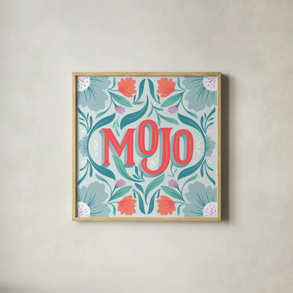 Mojo I by Gia Graham. Shown in a natural wood glass frame for a timeless modern aesthetic. Available as an archival giclee rolled canvas, fine art paper, or poster print. SKU 75360a.
