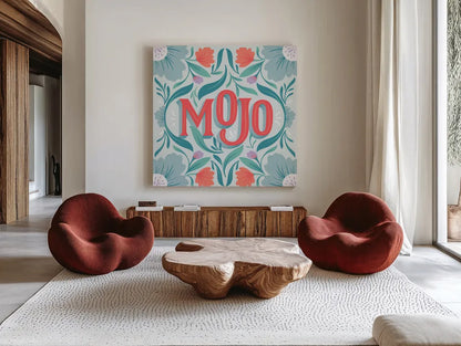 Mojo I by Gia Graham. Shown as extra-large giant wall art in a modern living room. Available as an archival giclee rolled canvas, fine art paper, or poster print. SKU 75360a.