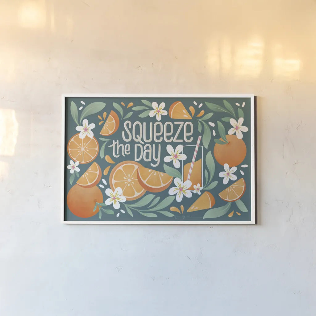 Orange Zest I by Gia Graham. shown as a paper print in a white frame. Available as a archival giclee rolled canvas, fine art paper, or poster print. SKU 88932i.