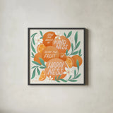 Orange Zest II by Gia Graham. Shown in a sleek black glass frame for a contemporary gallery look. Available as an archival giclee rolled canvas, fine art paper, or poster print. SKU 88933a.