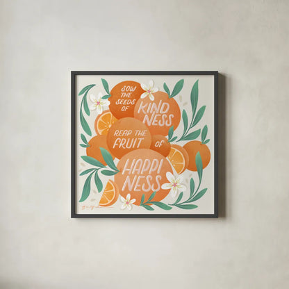 Orange Zest II by Gia Graham. Shown in a sleek black glass frame for a contemporary gallery look. Available as an archival giclee rolled canvas, fine art paper, or poster print. SKU 88933a.