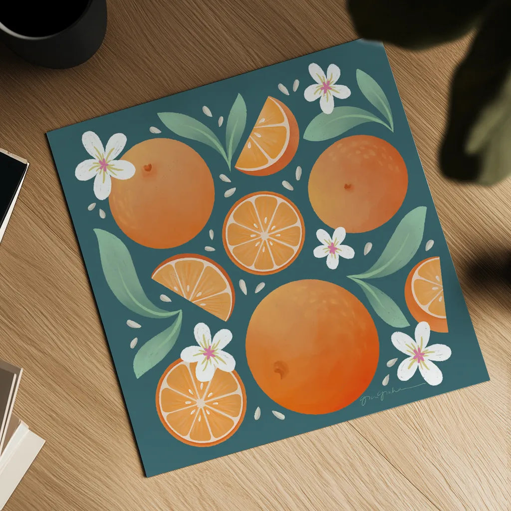 Orange Zest III by Gia Graham. Shown as a detailed flat fine art print, highlighting archival giclee quality. Available as an archival giclee rolled canvas, fine art paper, or poster print. SKU 88934a.