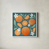 Orange Zest III by Gia Graham. Shown in a crisp white glass frame for a clean and minimalist style. Available as an archival giclee rolled canvas, fine art paper, or poster print. SKU 88934a.