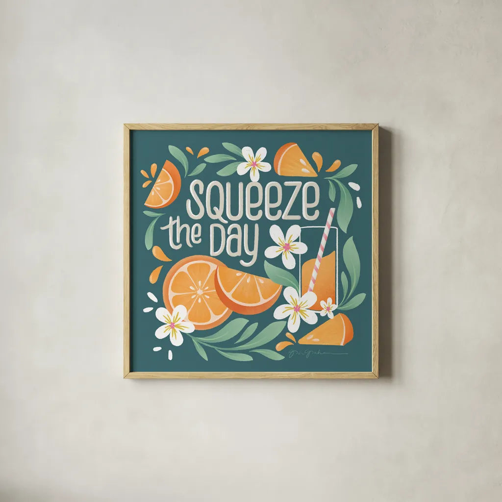 Orange Zest IV by Gia Graham. Shown in a natural wood glass frame for a timeless modern aesthetic. Available as an archival giclee rolled canvas, fine art paper, or poster print. SKU 88935a.