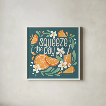 Orange Zest IV by Gia Graham. Shown in a crisp white glass frame for a clean and minimalist style. Available as an archival giclee rolled canvas, fine art paper, or poster print. SKU 88935a.