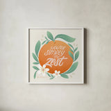 Orange Zest V by Gia Graham. Shown in a crisp white glass frame for a clean and minimalist style. Available as an archival giclee rolled canvas, fine art paper, or poster print. SKU 88936a.