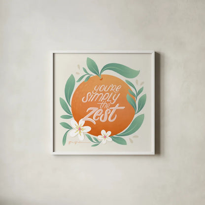 Orange Zest V by Gia Graham. Shown in a crisp white glass frame for a clean and minimalist style. Available as an archival giclee rolled canvas, fine art paper, or poster print. SKU 88936a.