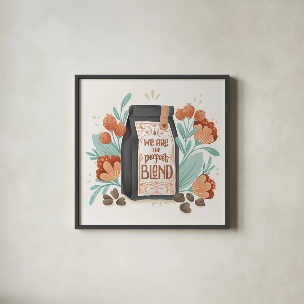 Perfect Blend I by Gia Graham. Shown in a sleek black glass frame for a contemporary gallery look. Available as an archival giclee rolled canvas, fine art paper, or poster print. SKU 92122a.