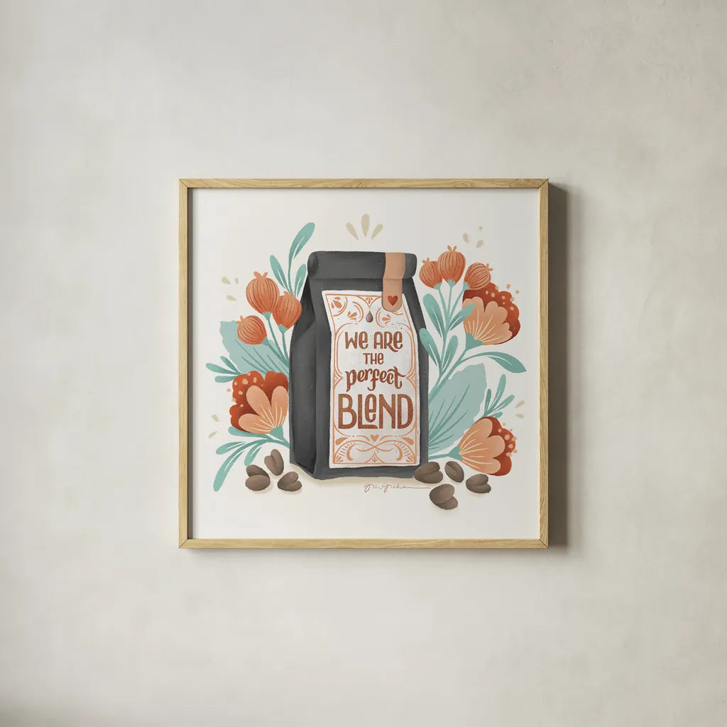 Perfect Blend I by Gia Graham. Shown in a natural wood glass frame for a timeless modern aesthetic. Available as an archival giclee rolled canvas, fine art paper, or poster print. SKU 92122a.