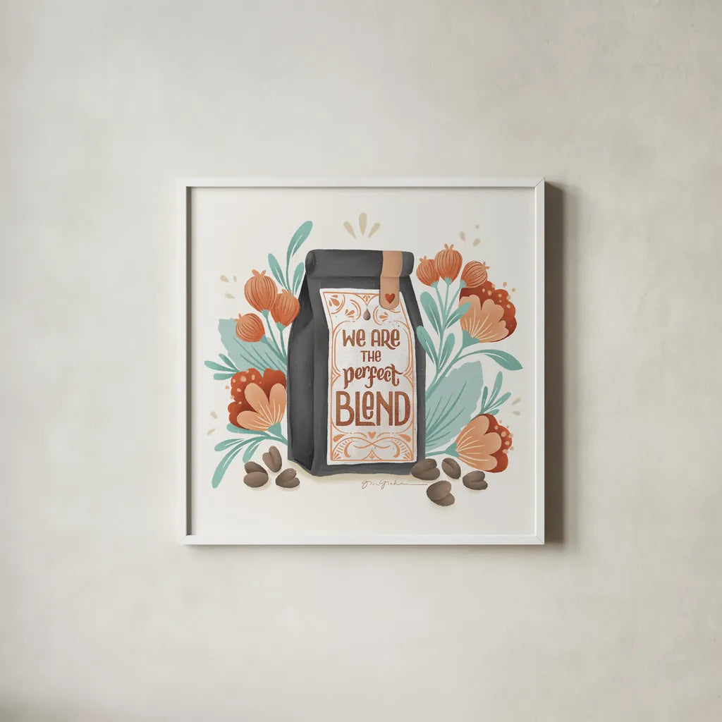 Perfect Blend I by Gia Graham. Shown in a crisp white glass frame for a clean and minimalist style. Available as an archival giclee rolled canvas, fine art paper, or poster print. SKU 92122a.