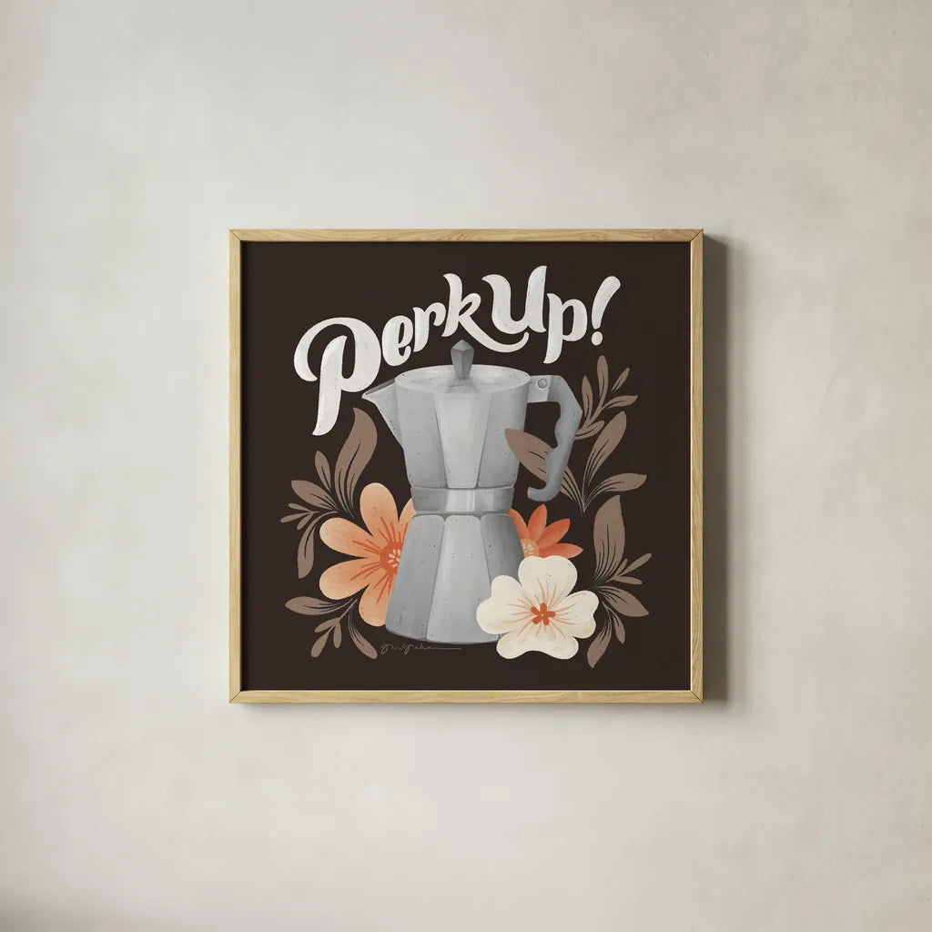 Perfect Blend III by Gia Graham. Shown in a natural wood glass frame for a timeless modern aesthetic. Available as an archival giclee rolled canvas, fine art paper, or poster print. SKU 92124a.