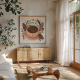 Perfect Blend IV by Gia Graham. Shown in a natural wood frame in a cozy modern living room. Available as an archival giclee rolled canvas, fine art paper, or poster print. SKU 92125a.