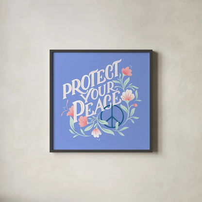 Protect Your Peace I by Gia Graham. Shown in a sleek black glass frame for a contemporary gallery look. Available as an archival giclee rolled canvas, fine art paper, or poster print. SKU 75362a.