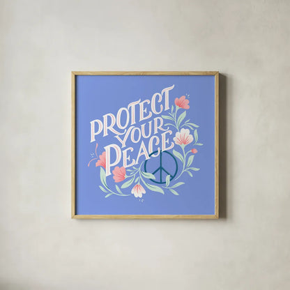 Protect Your Peace I by Gia Graham. Shown in a natural wood glass frame for a timeless modern aesthetic. Available as an archival giclee rolled canvas, fine art paper, or poster print. SKU 75362a.