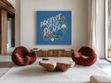 Protect Your Peace I Bright by Gia Graham. Shown as extra-large giant wall art in a modern living room. Available as an archival giclee rolled canvas, fine art paper, or poster print. SKU 79552a.