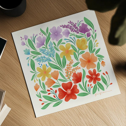 Rainbow Florals II by Gia Graham. Shown as a detailed flat fine art print, highlighting archival giclee quality. Available as an archival giclee rolled canvas, fine art paper, or poster print. SKU 87740a.