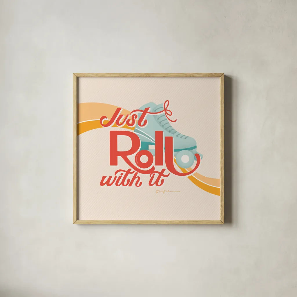 Roll With It II by Gia Graham. Shown in a natural wood glass frame for a timeless modern aesthetic. Available as an archival giclee rolled canvas, fine art paper, or poster print. SKU 66243a.
