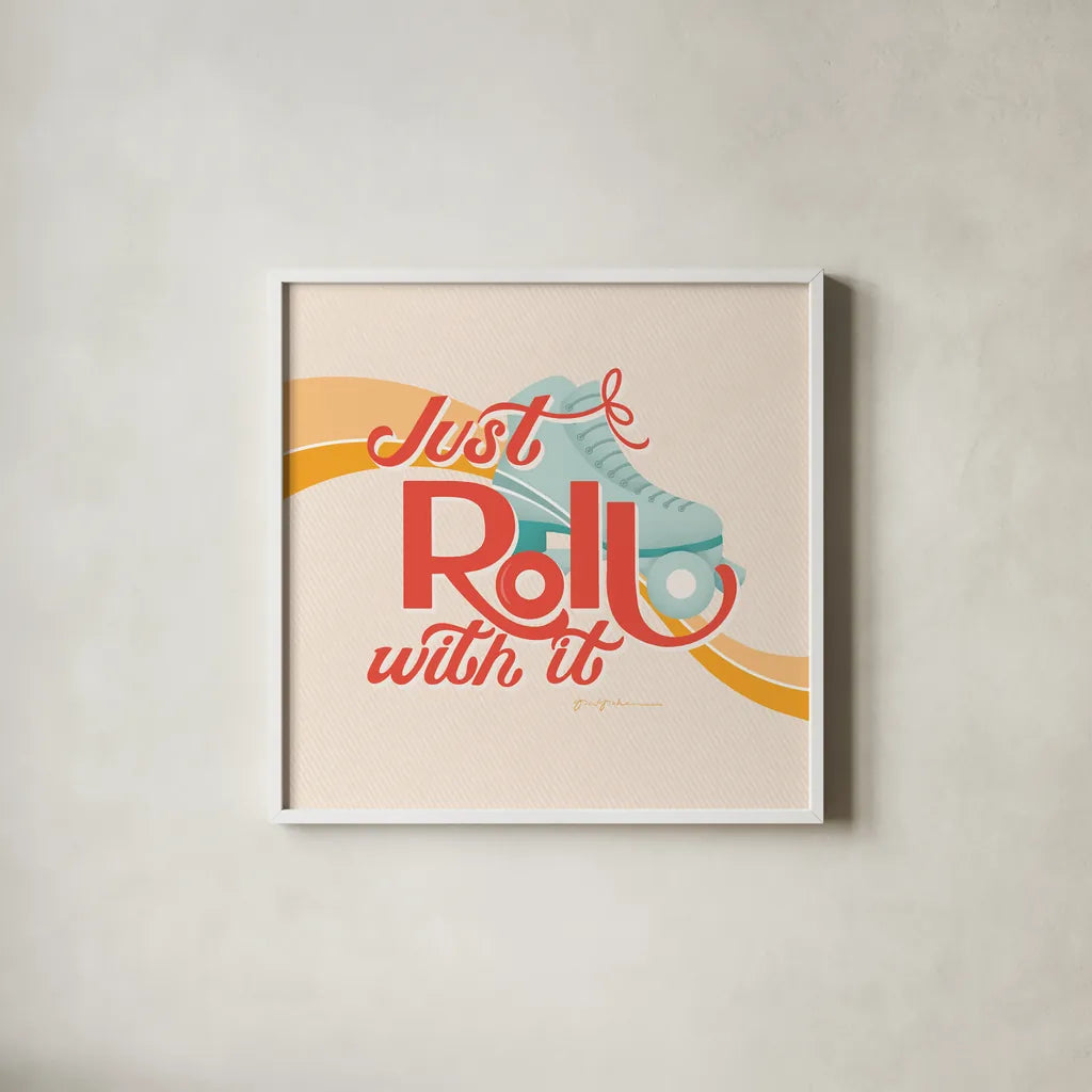 Roll With It II by Gia Graham. Shown in a crisp white glass frame for a clean and minimalist style. Available as an archival giclee rolled canvas, fine art paper, or poster print. SKU 66243a.