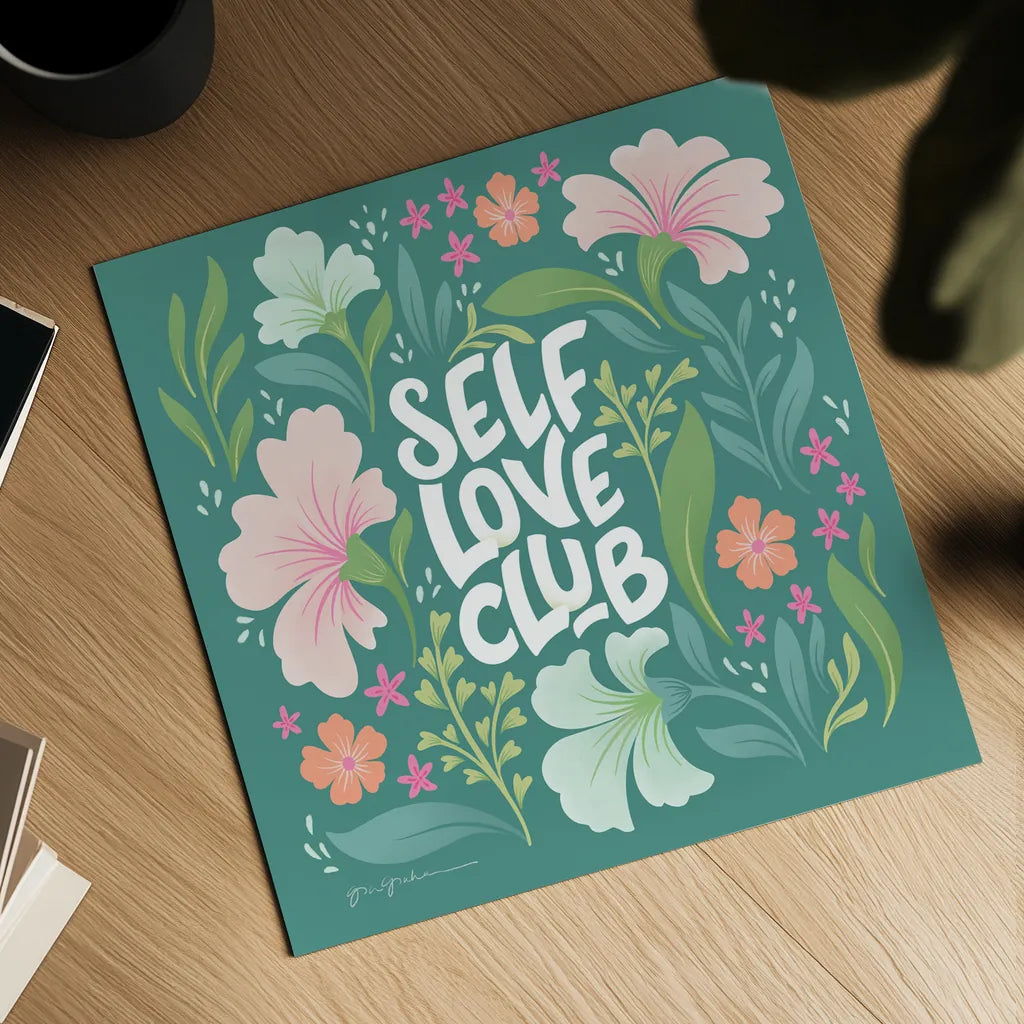 Self Love Club I by Gia Graham. Shown as a detailed flat fine art print, highlighting archival giclee quality. Available as an archival giclee rolled canvas, fine art paper, or poster print. SKU 72656a.