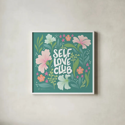 Self Love Club I by Gia Graham. Shown in a crisp white glass frame for a clean and minimalist style. Available as an archival giclee rolled canvas, fine art paper, or poster print. SKU 72656a.