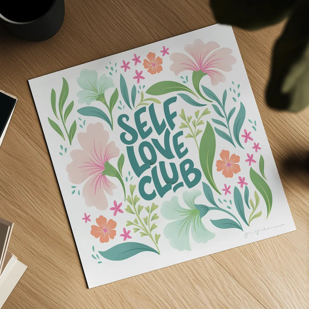 Self Love Club II by Gia Graham. Shown as a detailed flat fine art print, highlighting archival giclee quality. Available as an archival giclee rolled canvas, fine art paper, or poster print. SKU 72657a.