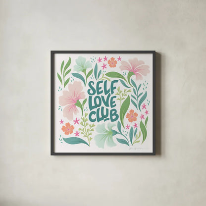 Self Love Club II by Gia Graham. Shown in a sleek black glass frame for a contemporary gallery look. Available as an archival giclee rolled canvas, fine art paper, or poster print. SKU 72657a.