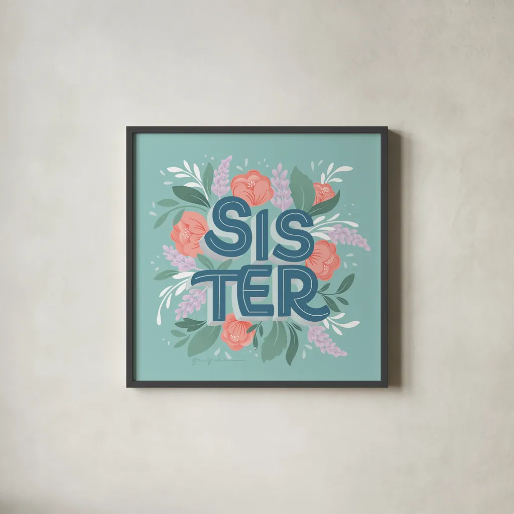 Sister by Gia Graham. Shown in a sleek black glass frame for a contemporary gallery look. Available as an archival giclee rolled canvas, fine art paper, or poster print. SKU 92596a.