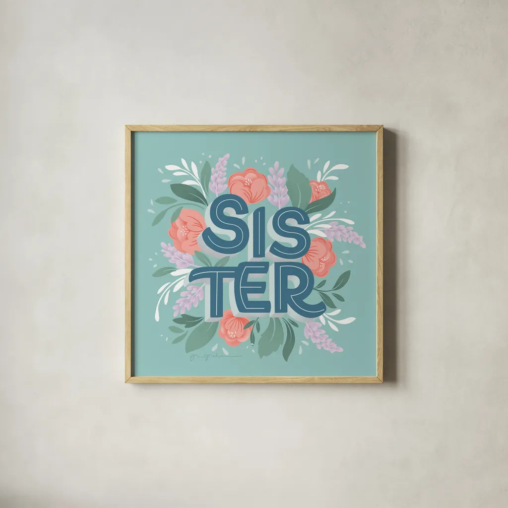 Sister by Gia Graham. Shown in a natural wood glass frame for a timeless modern aesthetic. Available as an archival giclee rolled canvas, fine art paper, or poster print. SKU 92596a.