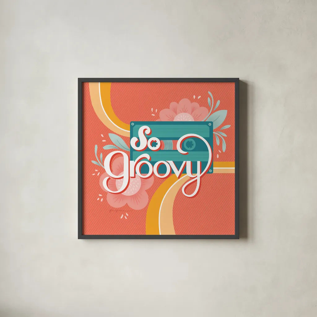 So Groovy I by Gia Graham. Shown in a sleek black glass frame for a contemporary gallery look. Available as an archival giclee rolled canvas, fine art paper, or poster print. SKU 66244a.