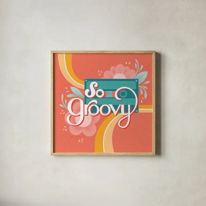 So Groovy I by Gia Graham. Shown in a natural wood glass frame for a timeless modern aesthetic. Available as an archival giclee rolled canvas, fine art paper, or poster print. SKU 66244a.