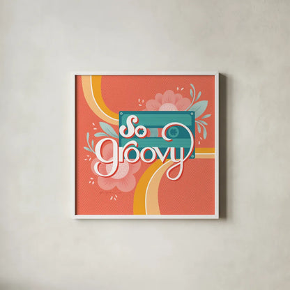 So Groovy I by Gia Graham. Shown in a crisp white glass frame for a clean and minimalist style. Available as an archival giclee rolled canvas, fine art paper, or poster print. SKU 66244a.