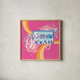 So Groovy I Pink by Gia Graham. Shown in a natural wood glass frame for a timeless modern aesthetic. Available as an archival giclee rolled canvas, fine art paper, or poster print. SKU 85474a.