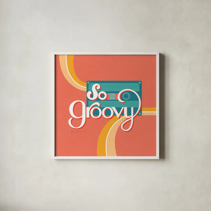 So Groovy II by Gia Graham. Shown in a crisp white glass frame for a clean and minimalist style. Available as an archival giclee rolled canvas, fine art paper, or poster print. SKU 66245a.