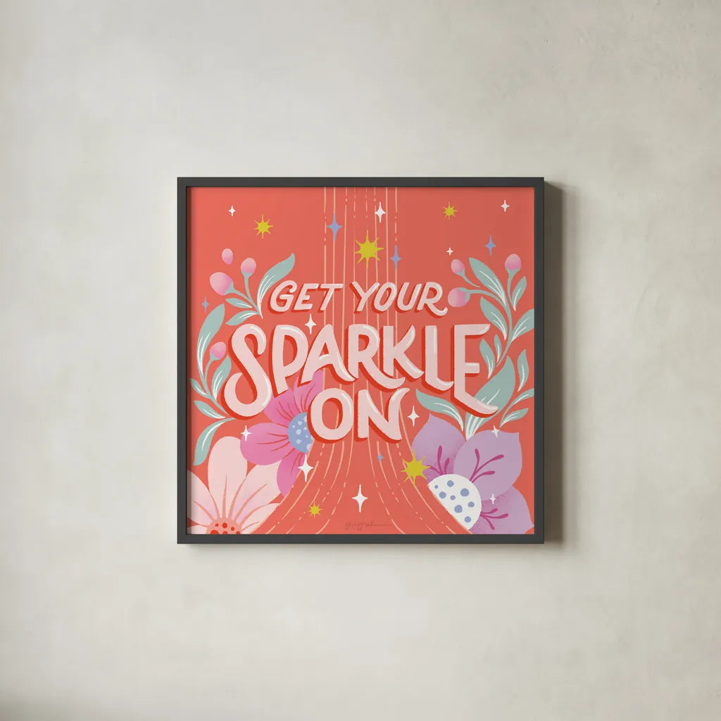 Sparkle I Sq by Gia Graham. Shown in a sleek black glass frame for a contemporary gallery look. Available as an archival giclee rolled canvas, fine art paper, or poster print. SKU 75080a.