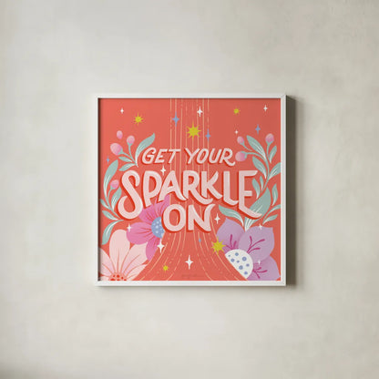 Sparkle I Sq by Gia Graham. Shown in a crisp white glass frame for a clean and minimalist style. Available as an archival giclee rolled canvas, fine art paper, or poster print. SKU 75080a.