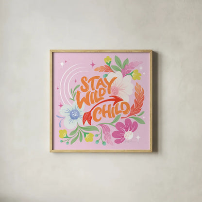 Stay Wild I Sq by Gia Graham. Shown in a natural wood glass frame for a timeless modern aesthetic. Available as an archival giclee rolled canvas, fine art paper, or poster print. SKU 75075a.