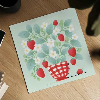 Strawberry Patch by Gia Graham. Shown as a detailed flat fine art print, highlighting archival giclee quality. Available as an archival giclee rolled canvas, fine art paper, or poster print. SKU 87439a.
