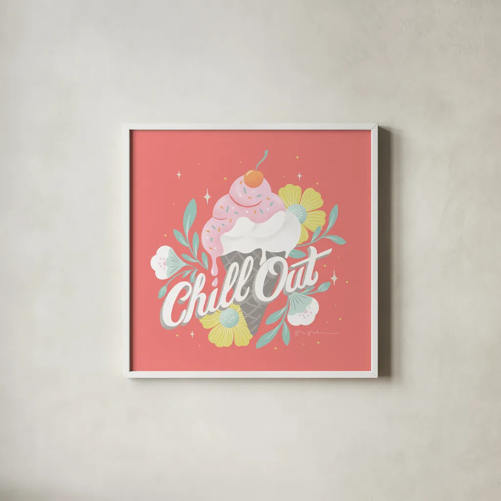 Summer Chill I by Gia Graham. Shown in a crisp white glass frame for a clean and minimalist style. Available as an archival giclee rolled canvas, fine art paper, or poster print. SKU 86583a.