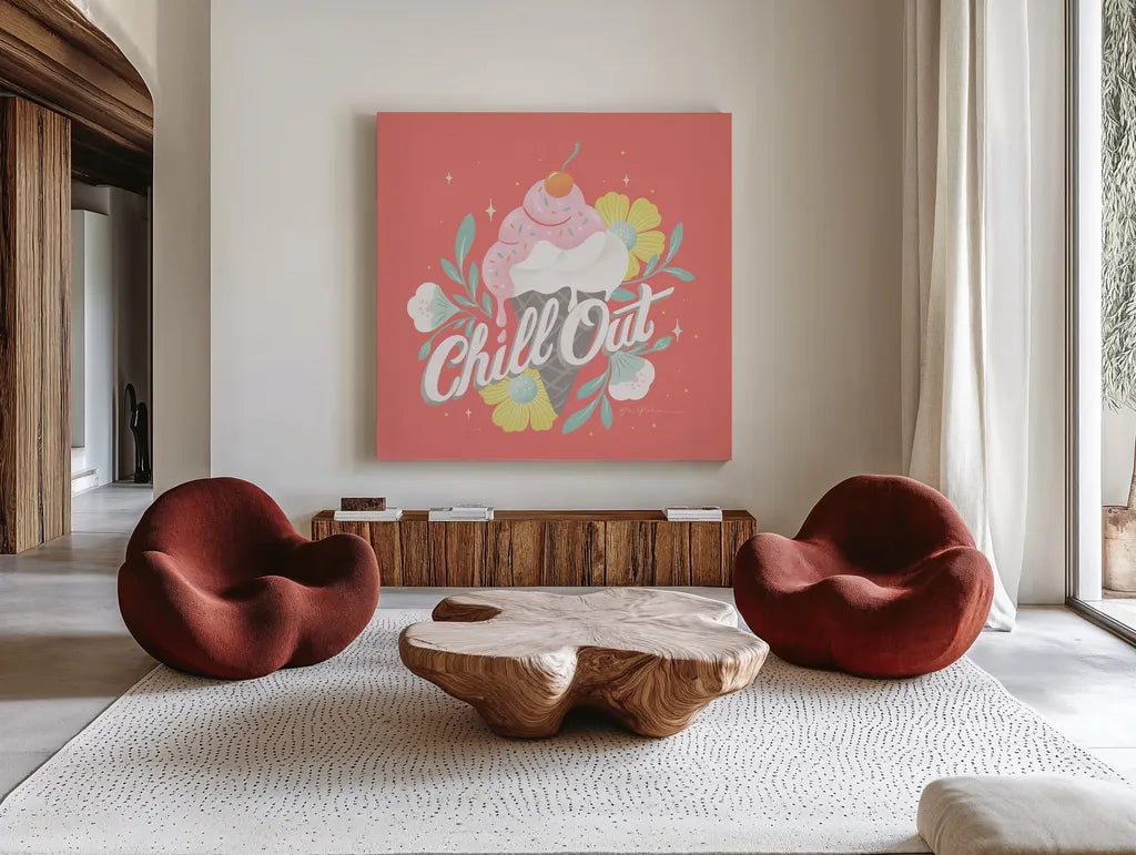 Summer Chill I by Gia Graham. Shown as extra-large giant wall art in a modern living room. Available as an archival giclee rolled canvas, fine art paper, or poster print. SKU 86583a.