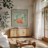 Summer Chill III by Gia Graham. Shown in a natural wood frame in a cozy modern living room. Available as an archival giclee rolled canvas, fine art paper, or poster print. SKU 86585a.