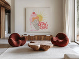 Summer Chill IV by Gia Graham. Shown as extra-large giant wall art in a modern living room. Available as an archival giclee rolled canvas, fine art paper, or poster print. SKU 86586a.