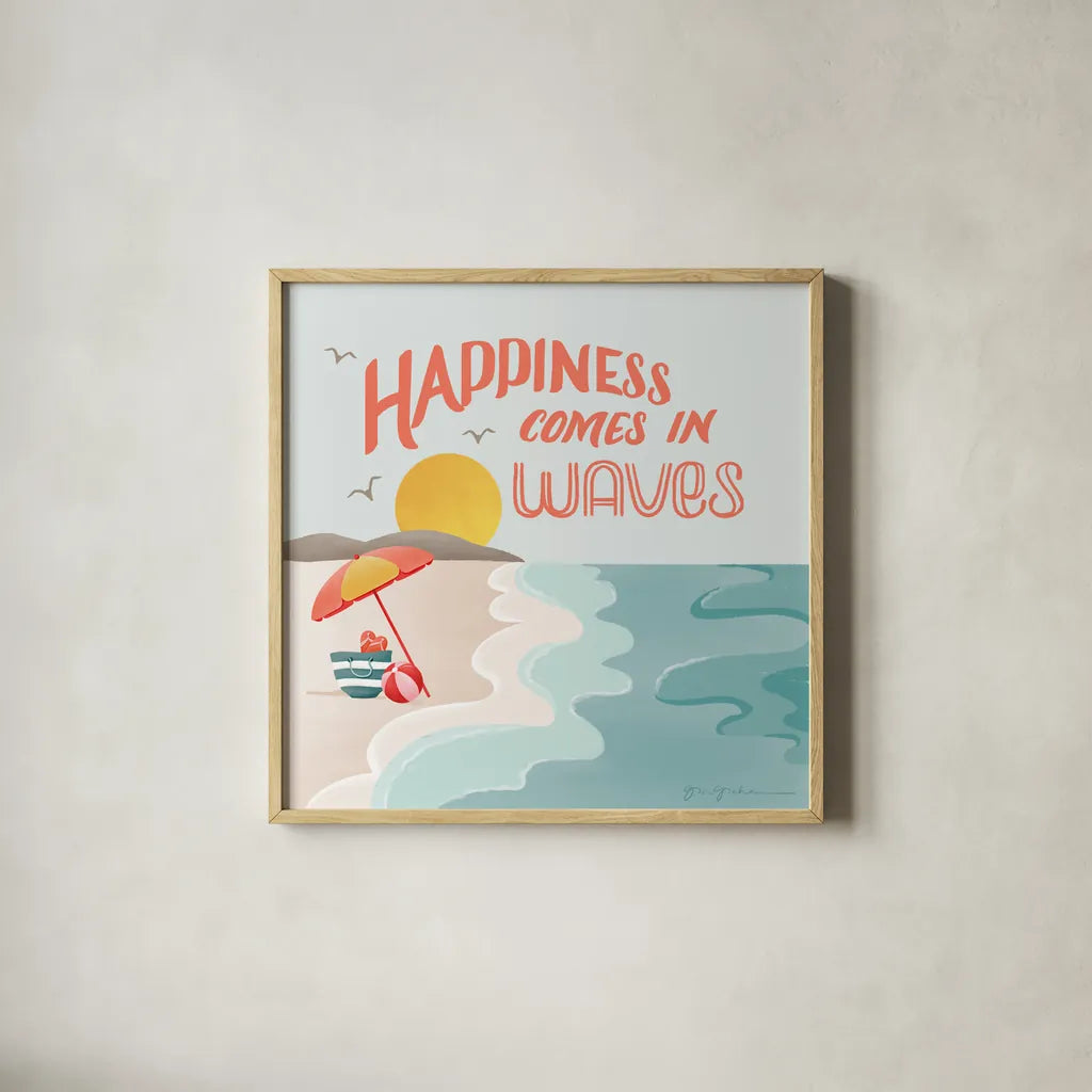 Summer State of Mind I by Gia Graham. Shown in a natural wood glass frame for a timeless modern aesthetic. Available as an archival giclee rolled canvas, fine art paper, or poster print. SKU 99720a.