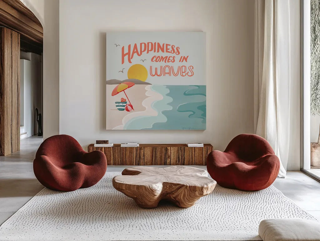 Summer State of Mind I by Gia Graham. Shown as extra-large giant wall art in a modern living room. Available as an archival giclee rolled canvas, fine art paper, or poster print. SKU 99720a.